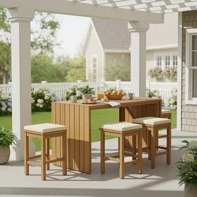 ModernLuxe 5-Piece Acacia Wood Outdoor Bar Set with Cushions 14 ModernLuxe 5-Piece Acacia Wood Outdoor Bar Set with Cushions - Image 12