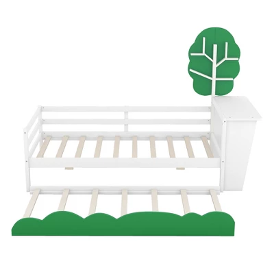 Twin Size Daybed With Desk, Green Tree Shape Shelves-ModernLuxe 7 Twin Size Daybed With Desk, Green Tree Shape Shelves-ModernLuxe - Image 5