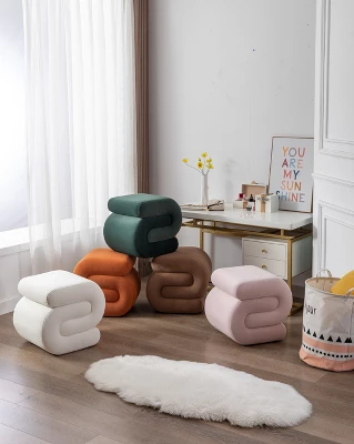 S-shape Velvet Ottoman, Makeup Stool Footstool-ModernLuxe 3 S-shape Velvet Ottoman, Makeup Stool Footstool-ModernLuxe