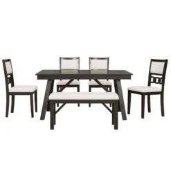 6-Piece Farmhouse Solid Wood Rectangular Dining Table Set With 4 Upholstered Chairs And 1 Bench - ModernLuxe -Luxe Furniture Sale GUEST 8b01ed49 997a 442b ab1c 830cc75eed0d