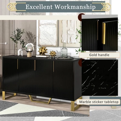 Modern Buffet Sideboard Cabinet With Metal Handles & Legs And Adjustable Shelves-ModernLuxe 6 Modern Buffet Sideboard Cabinet With Metal Handles & Legs And Adjustable Shelves-ModernLuxe - Image 4