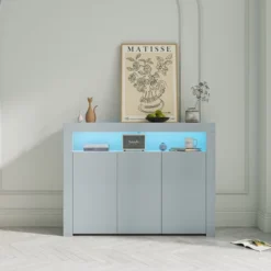 Modern Wooden Sideboard With LED Lights And 3 Doors For Living Room, Kitchen Or Hallway - ModernLuxe