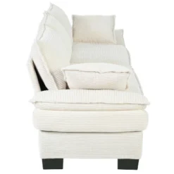 85.4"W Curved Sofa Couch, Corduroy Upholstered Wooden 3 Seater Sofa With 2 Throw Pillows 4S -ModernLuxe -Luxe Furniture Sale GUEST 8ca0831c 57a9 42d4 85b5 9028e3ac1c1f