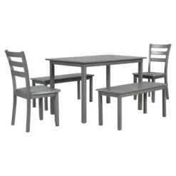 ModernLuxe 5-Piece Farmhouse Wooden Dining Set with 2 Chairs & 2 Benches