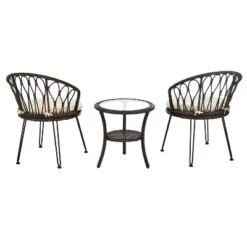 3-PCS Patio Conversation Set Outdoor Leisure Set Furniture Set With 2 Rattan Chairs & Glass Round Table For Patios, Balconies, Courtyard -ModernLuxe -Luxe Furniture Sale GUEST 8d22548d 6a04 4239 aed1 46a8a8597cfd