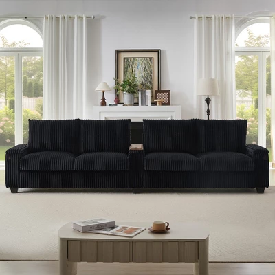 133" Corduroy Modern Sofa With USB Ports, Hidden Storage Arms & Cup Holders, 4-Seater Sofa Couch For Living Room - ModernLuxe 3 133" Corduroy Modern Sofa With USB Ports, Hidden Storage Arms & Cup Holders, 4-Seater Sofa Couch For Living Room - ModernLuxe