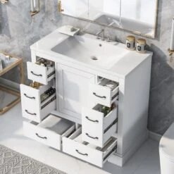 ModernLuxe 36" Bathroom Vanity with Ceramic Sink and 6 Storage Drawers - White