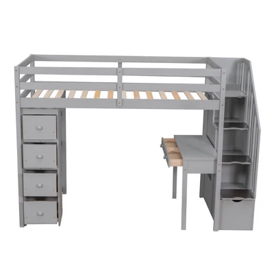 ModernLuxe Twin Size Wooden Loft Bed with Storage Drawers, Desk, and Shelves 6 ModernLuxe Twin Size Wooden Loft Bed with Storage Drawers, Desk, and Shelves - Image 4