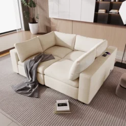 105.9" Upholstered Modular Sofa With USB Charge Ports, Wireless Charging And Built-in Bluetooth Speaker-ModernLuxe