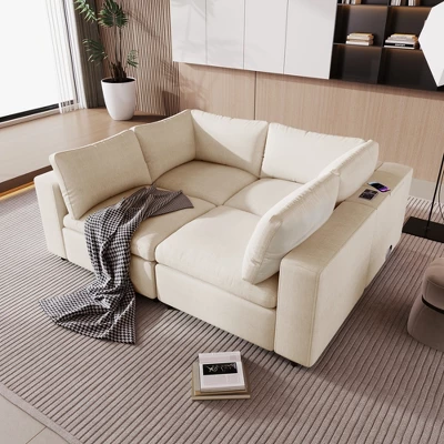 105.9" Upholstered Modular Sofa With USB Charge Ports, Wireless Charging And Built-in Bluetooth Speaker-ModernLuxe 3 105.9" Upholstered Modular Sofa With USB Charge Ports, Wireless Charging And Built-in Bluetooth Speaker-ModernLuxe