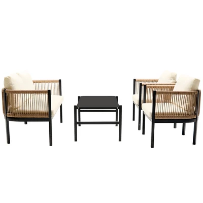 ModernLuxe 4-Piece Rattan Wicker Outdoor Patio Sofa Set with Tempered Glass Table 7 ModernLuxe 4-Piece Rattan Wicker Outdoor Patio Sofa Set with Tempered Glass Table - Image 5