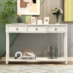 ModernLuxe Console Table with 3 Storage Drawers and Long Bottom Shelf