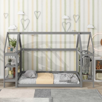 ModernLuxe Twin Size House Shape Floor Bed with 2 Detachable Stands 3 ModernLuxe Twin Size House Shape Floor Bed with 2 Detachable Stands