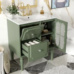 ModernLuxe 30" Retro-Style Freestanding Bathroom Vanity with Ceramic Sink - Green