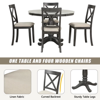 ModernLuxe 5-Piece Round Dining Set with Faux Marble Table and 4 Upholstered Chairs 13 ModernLuxe 5-Piece Round Dining Set with Faux Marble Table and 4 Upholstered Chairs - Image 11