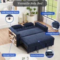 Modern 3-in-1 Pull-Out Sofa Bed With Storage Shelves, USB Ports & Cup Holders, Convertible Sleeper Sofa Couch For Small Spaces - ModernLuxe -Luxe Furniture Sale GUEST 90cdd8a6 ce59 4863 b0ef 3c60cf5eb4ab