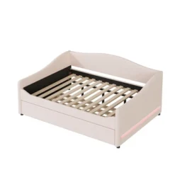 ModernLuxe Teddy Fleece Upholstered Daybed with Smart LED Lighting and Twin Trundle -Luxe Furniture Sale GUEST 914180cb d30d 4c23 ae3a dee598dcd5f8