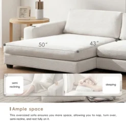 ModernLuxe 134" Oversized Corduroy Sectional Sofa with USB & Cup Holders -Luxe Furniture Sale GUEST 91736d44 5aeb 4564 b36e cfa0101dbdaa