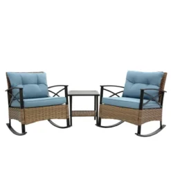 ModernLuxe 3-Piece Outdoor Rattan Rocking Furniture Set with Table