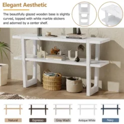 54"W Retro Elegant Console Table With Marble-Effect Top And Versatile Storage Solutions For Entryway 4S - ModernLuxe -Luxe Furniture Sale GUEST 9230b077 187a 4d05 8eaf 562af210cb8b