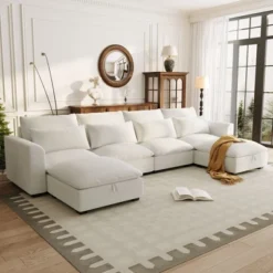 ModernLuxe Modular U-Shaped Sectional Sofa with Dual Storage Ottomans