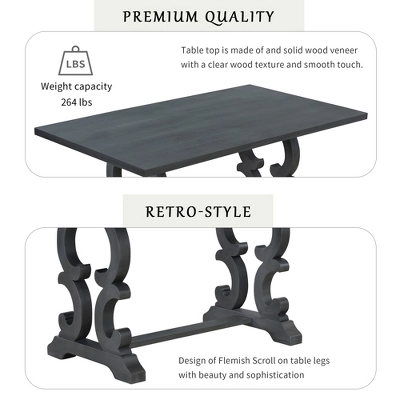 ModernLuxe 6-Piece Retro Dining Set with Flemish Scroll Table and Bench 7 ModernLuxe 6-Piece Retro Dining Set with Flemish Scroll Table and Bench - Image 5