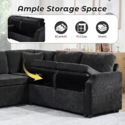 81.9" L-Shaped Sectional Sofa Bed, Chenille Upholstered Sofa With Pull-Out Sleeper & Hidden Storage - ModernLuxe 17 81.9" L-Shaped Sectional Sofa Bed, Chenille Upholstered Sofa With Pull-Out Sleeper & Hidden Storage - ModernLuxe -Luxe Furniture Sale GUEST 92c64b48 42b5 4f11 8101 97dd48227170