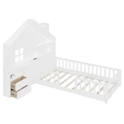 Twin/Full Size House Bed With Window Platform Bed Frame With Bedside Drawers, Shelves, A Set Of Sockets And USB Port, White-ModernLuxe -Luxe Furniture Sale GUEST 92e4f7d2 1d94 409b 9237 b85ed5f4c2c6