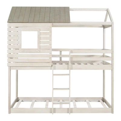 ModernLuxe Twin Over Twin Wooden Bunk Bed with Playhouse Roof & Window 6 ModernLuxe Twin Over Twin Wooden Bunk Bed with Playhouse Roof & Window - Image 4