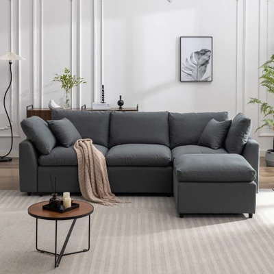104" L-Shaped Modular Sofa With Reversible Chaise, Down Filled Upholstery Convertible Sectional Couch 4L - ModernLuxe 3 104" L-Shaped Modular Sofa With Reversible Chaise, Down Filled Upholstery Convertible Sectional Couch 4L - ModernLuxe