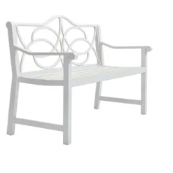 ModernLuxe White Outdoor Garden Bench with Decorative Floral Backrest - 3-Seat Metal Patio Seat