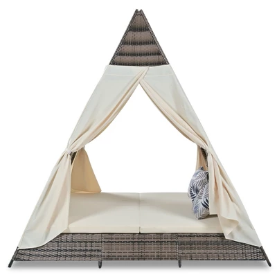 ModernLuxe 90.5" Outdoor Sunbed with Pyramid Tent Canopy and Privacy Curtains 9 ModernLuxe 90.5" Outdoor Sunbed with Pyramid Tent Canopy and Privacy Curtains - Image 7
