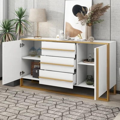Contemporary 59" Sideboard With Large Storage And Gold Metal Legs - ModernLuxe 3 Contemporary 59" Sideboard With Large Storage And Gold Metal Legs - ModernLuxe