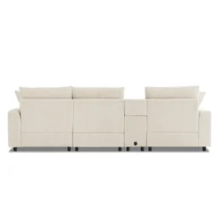114''W Corduroy L-Shaped Sectional Sofa With Bluetooth Speakers, USB Charger, Cup Holders And Ottoman - ModernLuxe -Luxe Furniture Sale GUEST 95f9d9fa 8cfb 4f67 b66f d2e992929654
