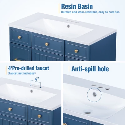 36" Bathroom Cabinet With Sink, Soft Close Doors And Drawers, Navy Blue - ModernLuxe 10 36" Bathroom Cabinet With Sink, Soft Close Doors And Drawers, Navy Blue - ModernLuxe - Image 8