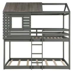 ModernLuxe Twin Over Twin Wood Bunk Bed with Playhouse Roof and Window - Gray -Luxe Furniture Sale GUEST 96395e89 67eb 4c46 81b4 c3f328521051