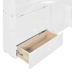 Twin/Full Size House Bed With Window Platform Bed Frame With Bedside Drawers, Shelves, A Set Of Sockets And USB Port, White-ModernLuxe -Luxe Furniture Sale GUEST 9647624f 62ab 4f9a ab29 883055f056ae