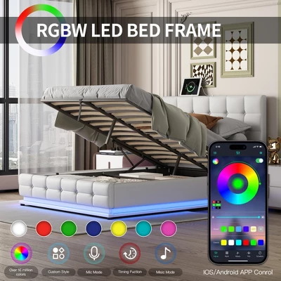 Queen Size PU Tufted Upholstered Platform Bed With Hydraulic Storage System, LED Lights And USB Charger-ModernLuxe 5 Queen Size PU Tufted Upholstered Platform Bed With Hydraulic Storage System, LED Lights And USB Charger-ModernLuxe - Image 3