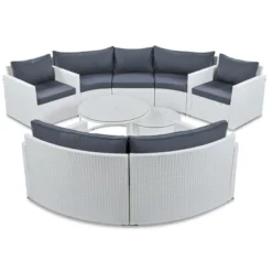 ModernLuxe 9-Piece Half-Moon Patio Wicker Furniture Set with Dual Overlapping Tables