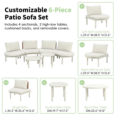 ModernLuxe 6/8-Piece Modular Half Moon Outdoor Sectional Set with Nesting Coffee Tables 5 ModernLuxe 6/8-Piece Modular Half Moon Outdoor Sectional Set with Nesting Coffee Tables - Image 3