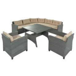 ModernLuxe 6-Piece Outdoor PE Rattan Conversation Set with Wicker Sectional and Dining Table -Luxe Furniture Sale GUEST 9a2dd12b 4e06 4b78 a32b e7ea86d8e990