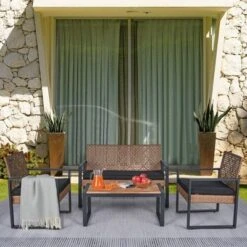 ModernLuxe 4-Piece All-Weather Wicker Outdoor Conversation Set
