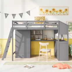 ModernLuxe Twin Size Loft Bed with Wardrobe, Integrated Desk, and 7 Drawers