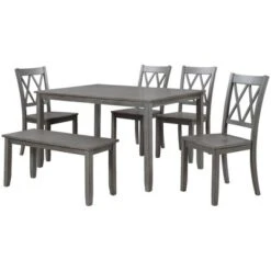 ModernLuxe 6-Piece Farmhouse Rustic Wooden Dining Table Set with 4 Cross Back Chairs and Bench -Luxe Furniture Sale GUEST 9b3612ae f999 4997 a718 2547824b2300