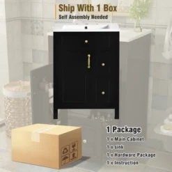 24"W Bathroom Vanity With Ceramic Sink, Bathroom Cabinet With Storage Racks, Drawers And Soft Closing Door, Black/Green-ModernLuxe 22 24"W Bathroom Vanity With Ceramic Sink, Bathroom Cabinet With Storage Racks, Drawers And Soft Closing Door, Black/Green-ModernLuxe -Luxe Furniture Sale GUEST 9b57c79e 505f 49c6 bef9 9ee30ad99978