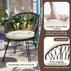 3-PCS Patio Conversation Set Outdoor Leisure Set Furniture Set With 2 Rattan Chairs & Glass Round Table For Patios, Balconies, Courtyard -ModernLuxe -Luxe Furniture Sale GUEST 9be507dd 81b2 4737 a4ba ec92d666b4cf