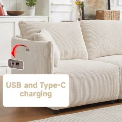 106"W Modular Combination Style Sofa, Modern Minimalist Corduroy Sofa With 2 Comfort Pillows And USB & C Charging Ports 4S - ModernLuxe -Luxe Furniture Sale GUEST 9c5ec303 6e4c 4ed0 bf21 d682500689d2