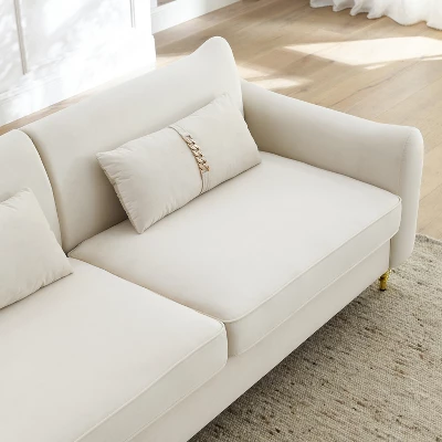 80.3" Modern Velvet Tufted Sofa With 2 Pillows And Gold Legs - ModernLuxe 12 80.3" Modern Velvet Tufted Sofa With 2 Pillows And Gold Legs - ModernLuxe - Image 10