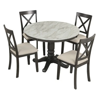 ModernLuxe 5-Piece Round Dining Set with Faux Marble Table and 4 Upholstered Chairs 7 ModernLuxe 5-Piece Round Dining Set with Faux Marble Table and 4 Upholstered Chairs - Image 5