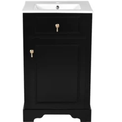 20" Bathroom Vanity With Ceramic Sink, Bathroom Cabinet With Door-Mounted Storage Rack, Adjustable Shelf And Soft Closing Door, White/Black-ModernLuxe 25 20" Bathroom Vanity With Ceramic Sink, Bathroom Cabinet With Door-Mounted Storage Rack, Adjustable Shelf And Soft Closing Door, White/Black-ModernLuxe -Luxe Furniture Sale GUEST 9d1aada4 b8d0 48d9 974b 60da932b9f61